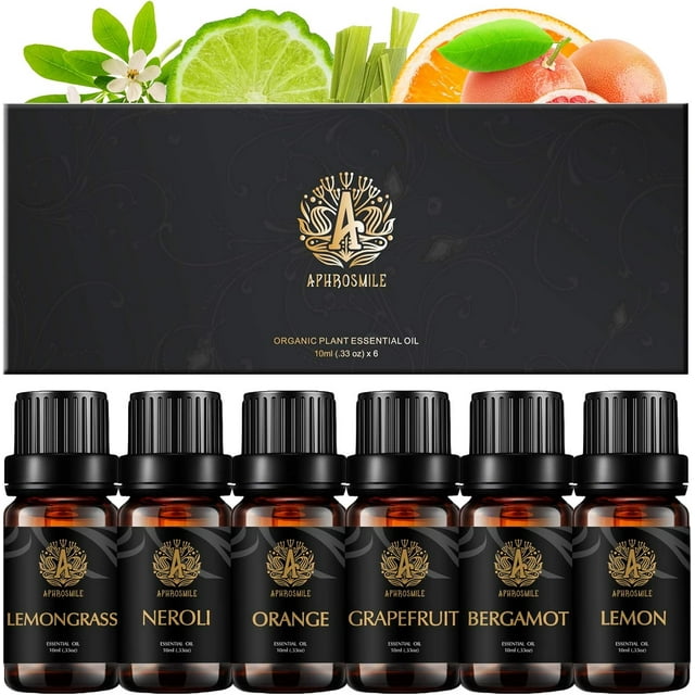 Aromatherapy Neroli Essential Oil Set for Diffuser, 100% Pure Grapefruit Essential Oils Set for Humidifier, 6x10ml Aromatherapy Lemon Essential Oil Set - Orange, Bergamot, Lemongrass Oils Set for Home