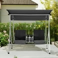 thumbnail image 2 of HOMREST Patio Swing with Adjustable Canopy，Heavy Duty 650 LBS Outdoor Swing with Pivot Storage Table & 2 Cup Holders & Cushions for Yard, Lawn, Backyard, Black, 2 of 9