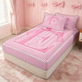 thumbnail image 2 of Erosebridal Cute Striped E Letter Zipper Twin Comforter Sets with Fitted Sheet and 2 Pillowcases for Teens, Princess Stripe Bow Ribbon Zipper Bedding Set, Pink Reversible, 4 Pieces, 2 of 7