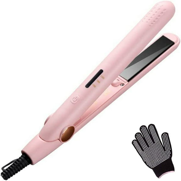 Hair Straightener Temperature Adjustable Ionic Titanium Ceramic  and Curler 2 in 1 - Dual Voltage Curling Bangs Flat Iron Great for Salon and Travel , Pink