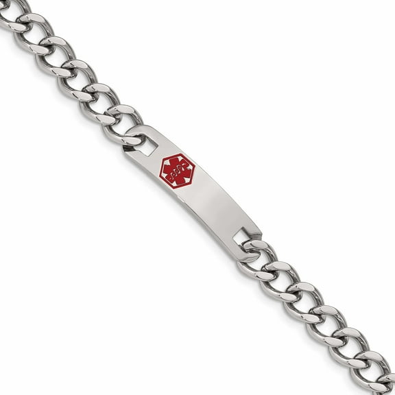 Stainless Steel Polished With Red Enamel 9.5In Medical Id Bracelet Made In China -Jewelry By Sweet Pea