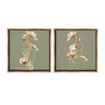 Stupell Industries Classic Blooms on Green Botanical & Floral Painting Brown Floater Framed Canvas Art Print Wall Art, 25 x 25, Set of 2