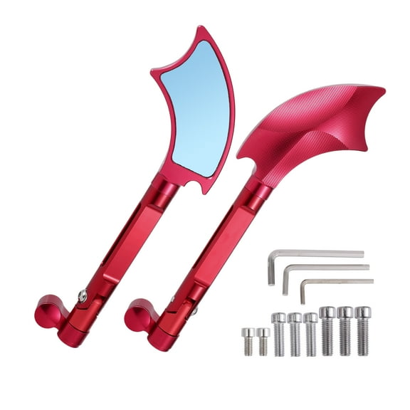 Unique Bargains 1 Set Motorcycle Rear View Mirrors Universal Aluminum Alloy Blue Glass Bar End Side Mirrors Mount Red Straight Handle