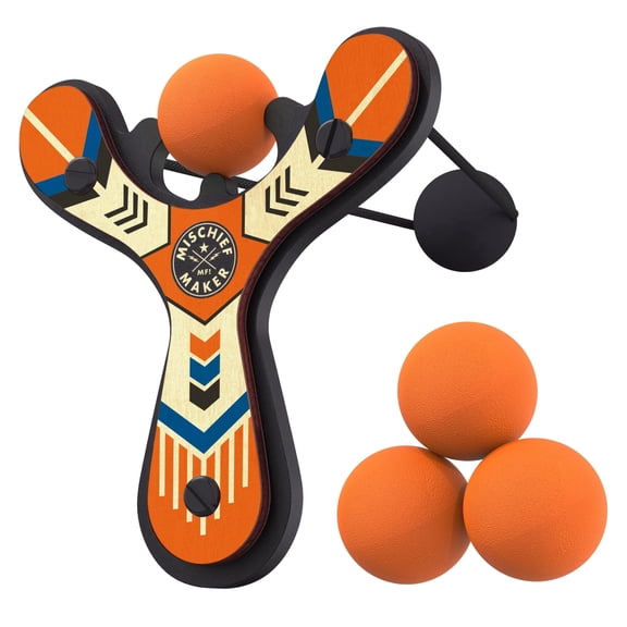 Mighty Fun Mischief Maker Classic Wooden Slingshot Toy with Soft Foam Balls