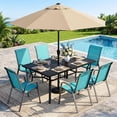 thumbnail image 3 of TLSUNNY Patio Furniture Set of 7, Rectangular Metal Dining Table W/ Adjustable Umbrella & Foot Pads and 6 Stackable Chairs, for Deck, Garden, Party, 3 of 12
