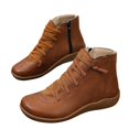 thumbnail image 6 of Puntoco Women's Round Toe Lace-Up Ankle Boots, Side Zipper Flat Thick Sole Casual Short Booties for Daily Brown 9, 6 of 9