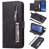 Wallet Case for Samsung Galaxy S8 Plus, 5 Card Slots Magnetic Closure Zipper Pocket Handbag PU Leather Flip Case with Wrist Strap TPU Kickstand Cover for Samsung Galaxy S8 Plus - Black