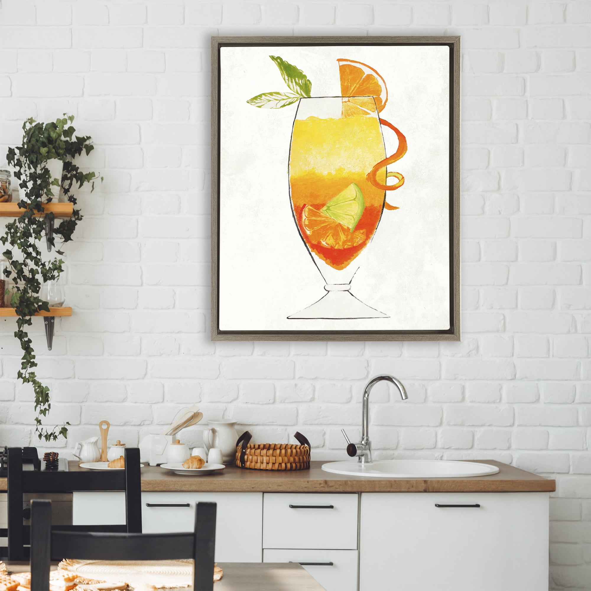 Stupell Industries Summer Cocktail Orange Fruit Brown Framed Floater Canvas Wall Art, design by Lorenzo Collective