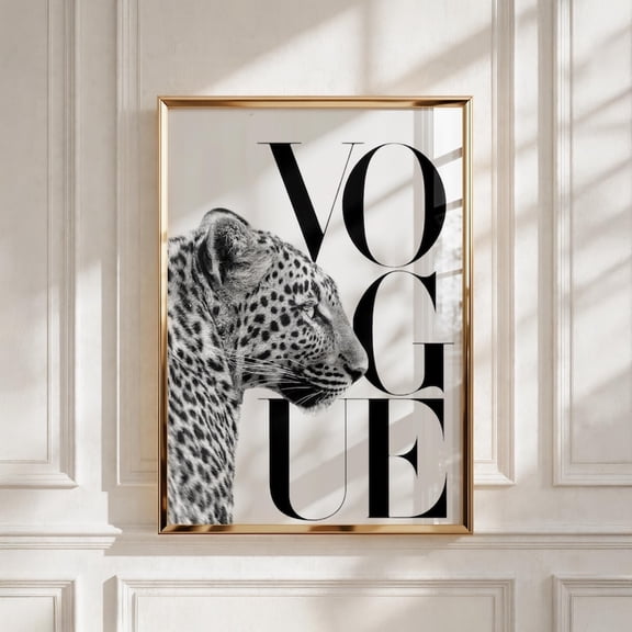 Vogue Leopard Poster, Black White Fashion Wall Art, Luxury Animal Print, Chic Bedroom Decor, Minimalist Vogue Style Art UNFRAMED