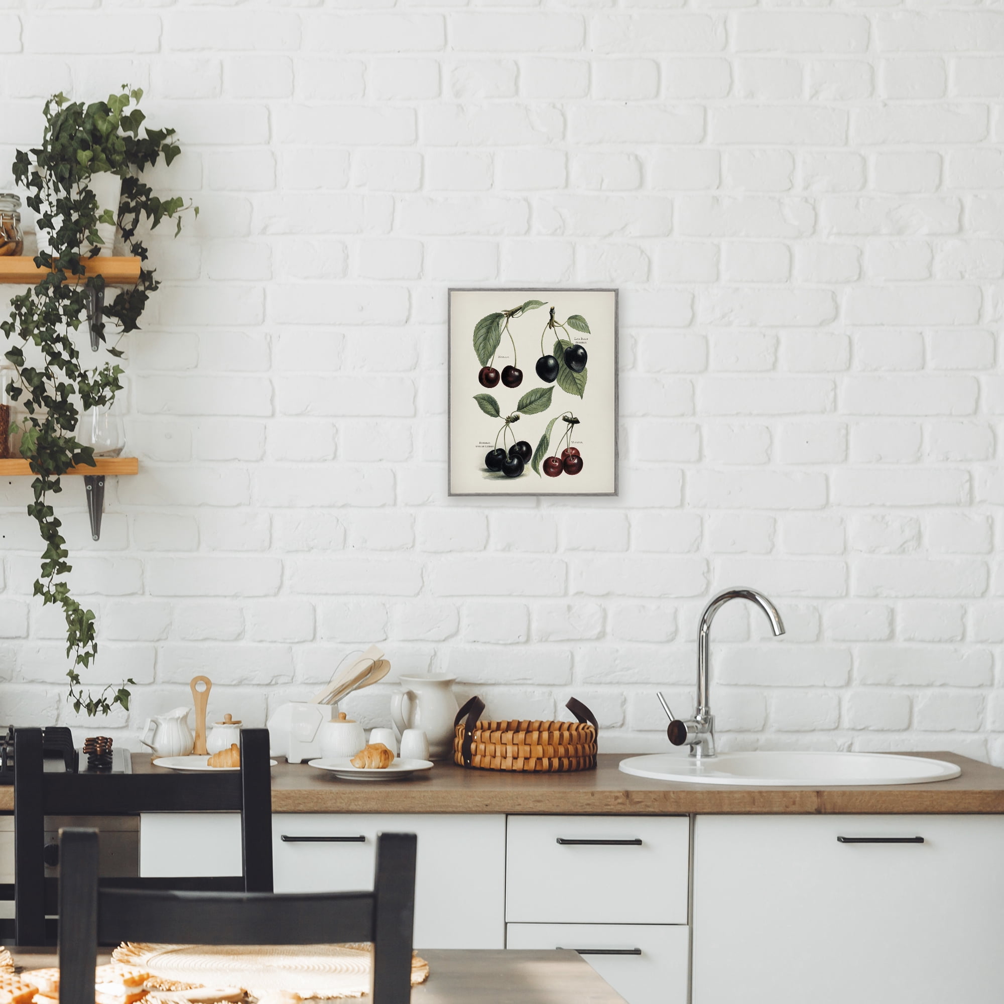 Natural Detailed Cherry Studies Gray Framed Giclee Art, design by Lettered and Lined