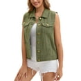 thumbnail image 2 of INSPIRE CHIC Mother's Day Women's Denim Vest Button Down Washed Distressed Sleeveless Jean Jacket with Pockets Army Green M, 2 of 6