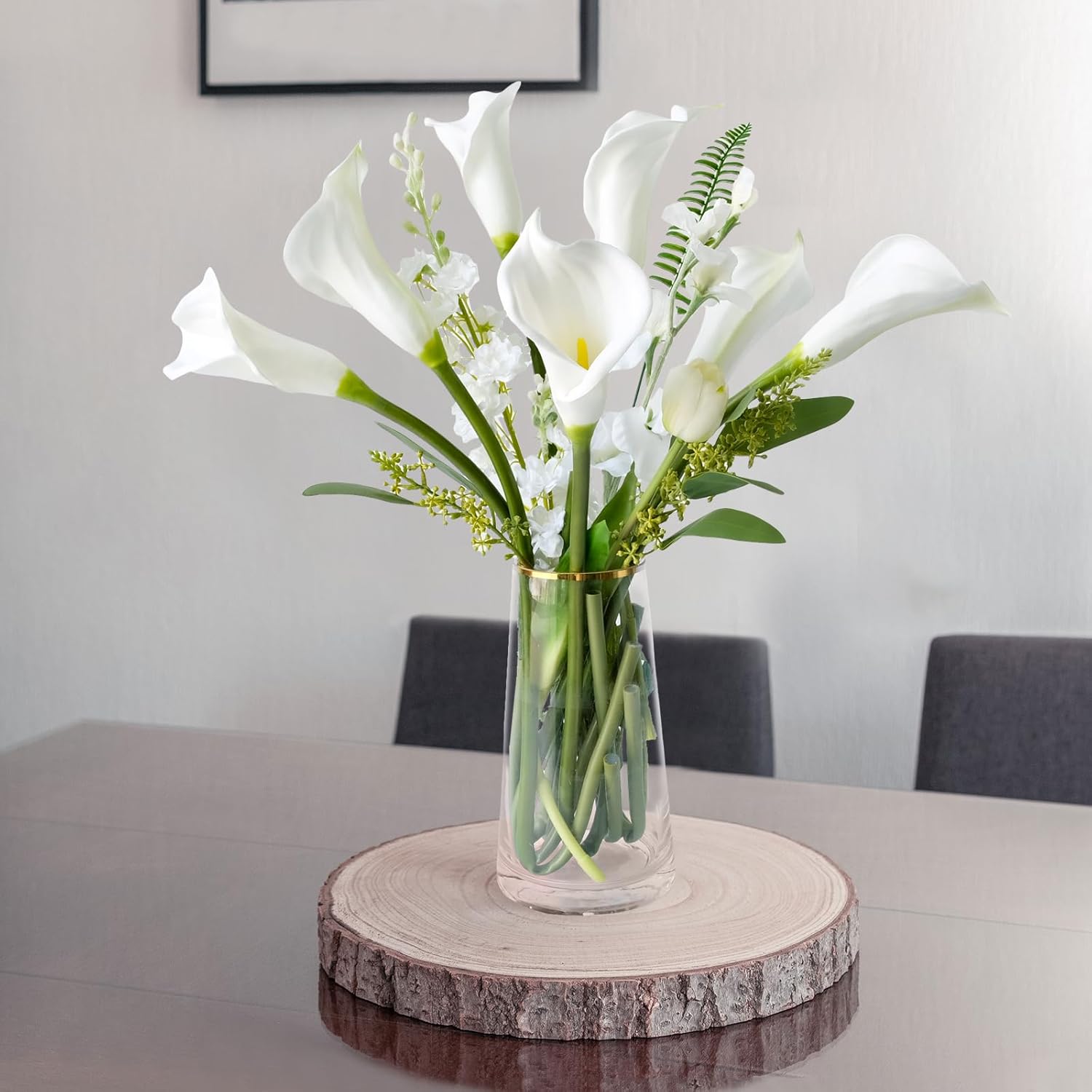White Calla Lily Artificial Flowers 6 PCS Real Touch Large Fake Floral 25'' Silk Calla Lilies Bouquet with Long Stem for Wedding Bride Party Centerpieces Home Kitchen Decor (H006-MTL)