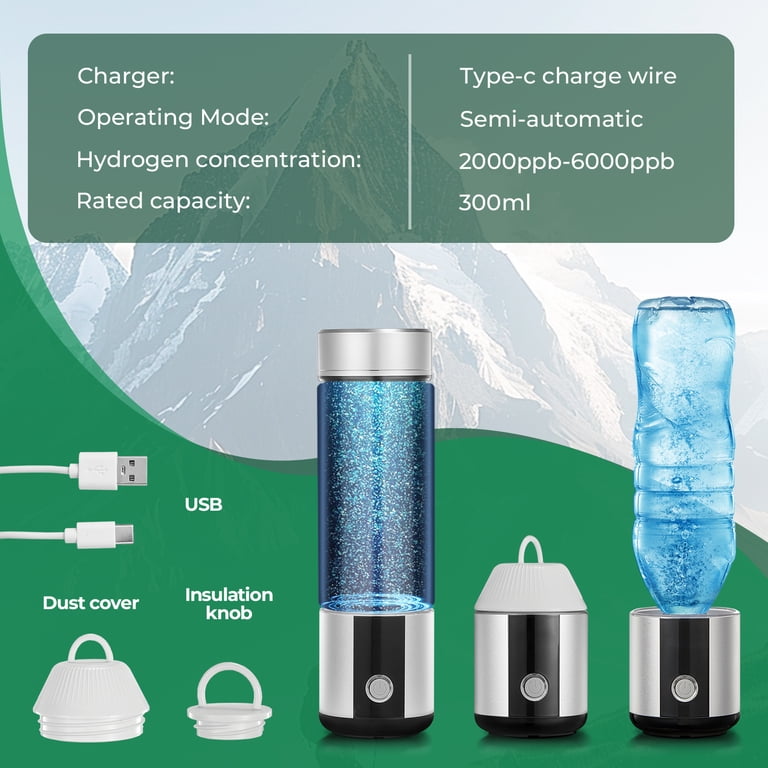 Hydrogen Water Bottle Generator, up to 6000 PPB Glass Portable