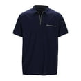 thumbnail image 4 of Yindaity Zipper Polo Shirts for Men Slim Fit Shirts Casual Stretch Ribbed Knit Zip Shirt Navy,XL, 4 of 5