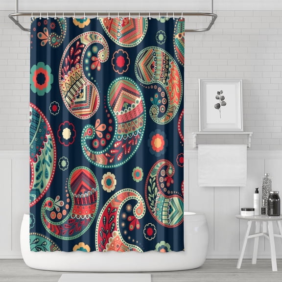 Paisley Boho Design Shower Curtain Vintage Retro Floral Abstract Decorative Bathroom Decor 72x72 Inch with Metal Grommets