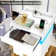 thumbnail image 2 of Amuzer Nightstand with Charging Station and Tray, LED End Side Table with Drawers, Bedside Table for Bedroom, Living Room, White, 2 of 7