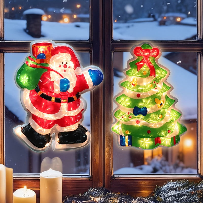 2-Pack Lighted Christmas Window Silhouette Decorations | Christmas Tree & Santa Claus Designs | Indoor Decor for Window, Glass Wall