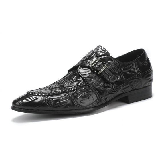 Santimon Black Dress Shoes for Men Crocodile Grain Slip on Loafers Fashion Single Strap Monk Shoes US 6