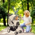 thumbnail image 6 of Pet Stroller (Gray) Dog Cat Small Animals Carrier Cage 4 Wheels Folding Flexible Easy to Carry for Jogger Jogging Walking Travel Up to 30 Pounds with Sun Shade Cup Holder Mesh Window, 6 of 10