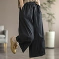 thumbnail image 2 of Mlzmgr Women's Cotton Capri Pants Flowy Wide Leg Elastic Waist Capris with Pockets Summer Casual Going out Pants, 2 of 7