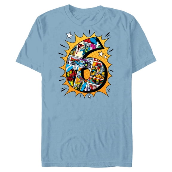 Marvel Avengers Comics 6th Birthday - Short Sleeve Blended T-Shirt for Adults - Customized-Ocean Blue