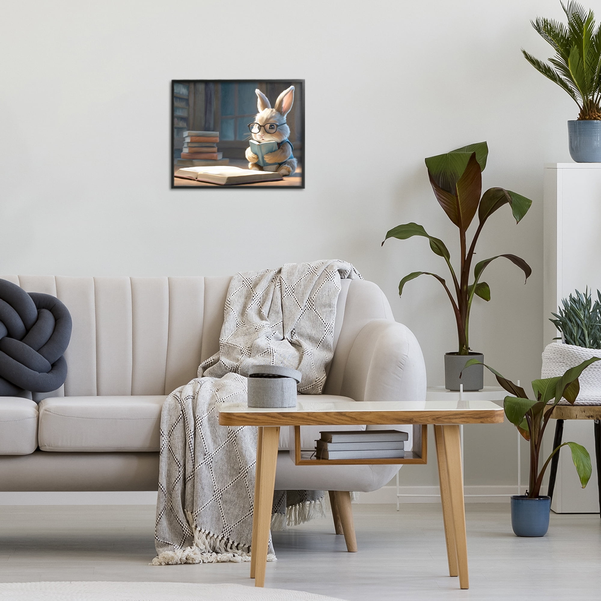 Stupell Industries Bookish Bunny at Desk Black Framed Giclee Art, design by Kim Allen