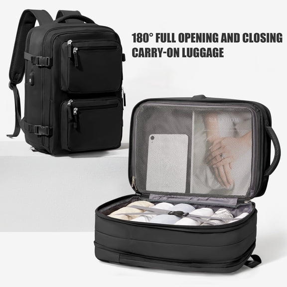 SYCNB Large Travel Backpack for Men Women, Mochila de Viaje Carry on Backpack Flight Approved Luggage Laptop Backpack, Personal Item Travel Backpack Waterproof Morral de Viaje Suitcase Daypack Black