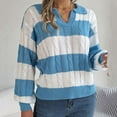 thumbnail image 7 of Lovskoo Sweaters for Women V Neck Lapel Collar Contrast Colors Knit Loose and Comfortable Long Sleeve Sweaters Sky Blue, 7 of 7