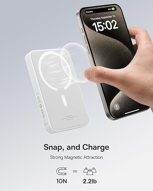 Baseus Magnetic 5000mAh Power Bank, Wireless Portable Charger for iPhone 17/16/15/14, Fast Charging Battery Pack, Gray