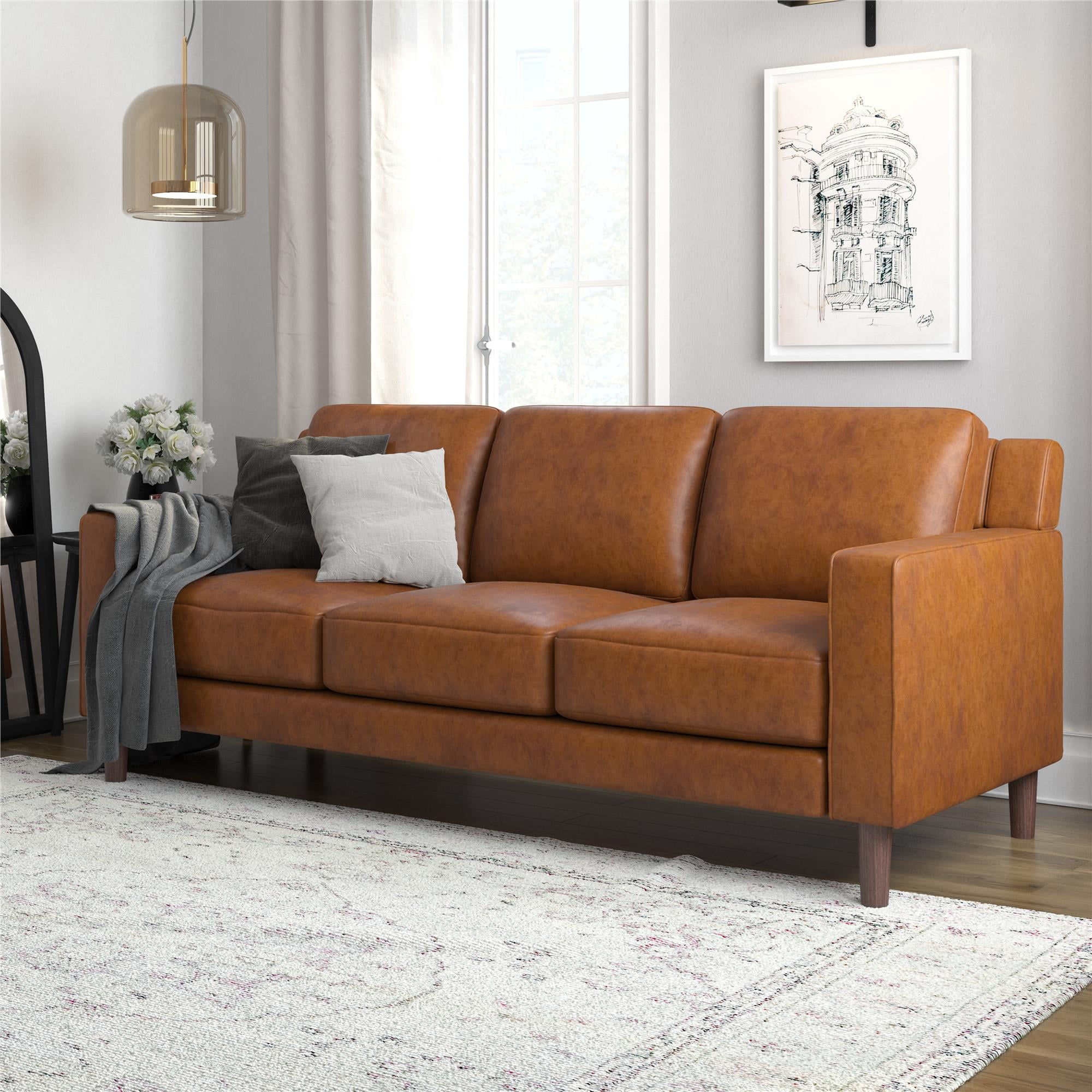 DHP Bryanna 3 Seater Sofa , Camel Faux Leather