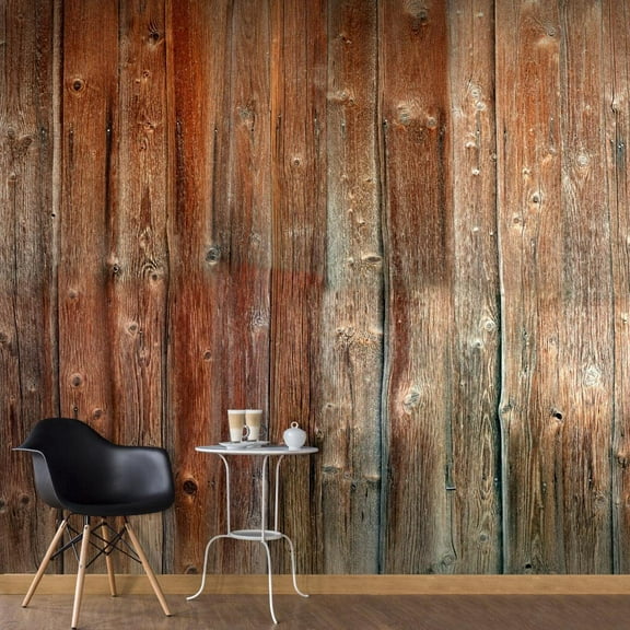 Tiptophomedecor Peel and Stick Wallpaper Wall Mural - Forest Cottage Wooden Background - Removable Wall Decals
