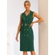 thumbnail image 2 of Vestido de oficina de trabajo con cinturón y solapa con muescas sin mangas para mujer Verde Oscuro M, 2 of 5