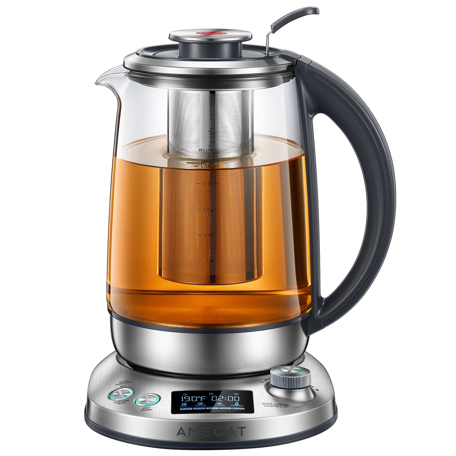 Mecity HB-K002C Silver Clear Electric Kettle With Removable Infuser 1200W