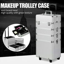 Zimtown Lockable Aluminum 4 in 1 Rolling Makeup Trolley Train Case Box Organizer, Salon Cosmetic Wheeled Storage, White