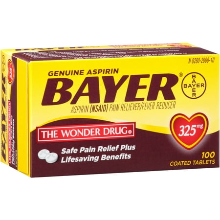 Véritable Bayer Aspirine comprimés enrobés, 325 mg, 100 count