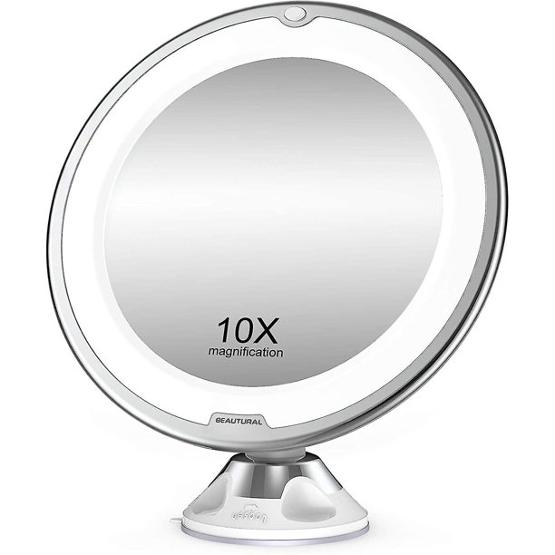 10x Magnifying Makeup Mirror With Led Lights 1 Ball Joint 360 Adjustable Attachment Portable Cosmetic Mirror, For Bathroom, Travel
