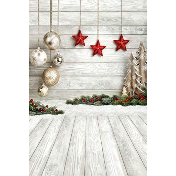 SJOLOON 6X9ft Christmas Balls White Wood Floor Photography Backdrop Xmas Photo Backdrops Customized Studio Background