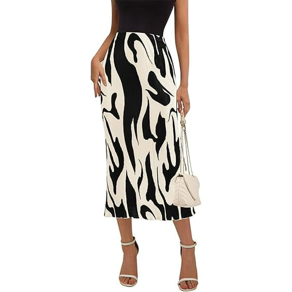 PRETTYGARDEN Women's Summer High Waist Graphic Print A Line Pleated Long Skirts for Women Trendy Plisse Midi Skirt