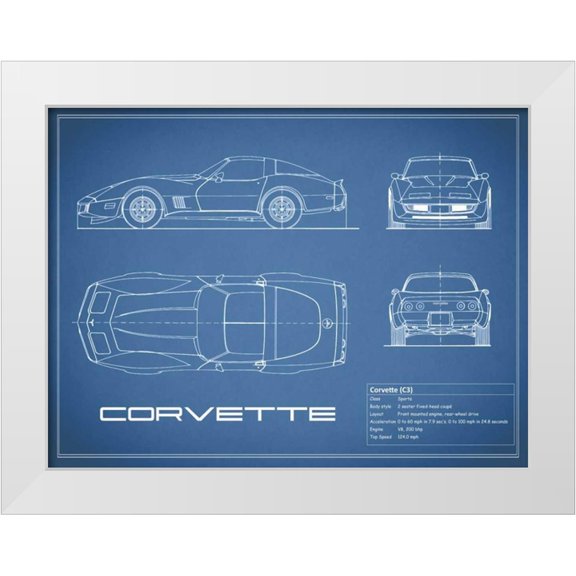 Rogan, Mark 14x12 White Modern Wood Framed Museum Art Print Titled - Corvette C3-Blue