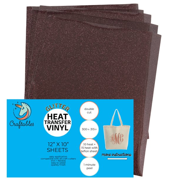 Craftables Maroon Glitter Heat Transfer Vinyl, HTV 5 Sheets Sparkling