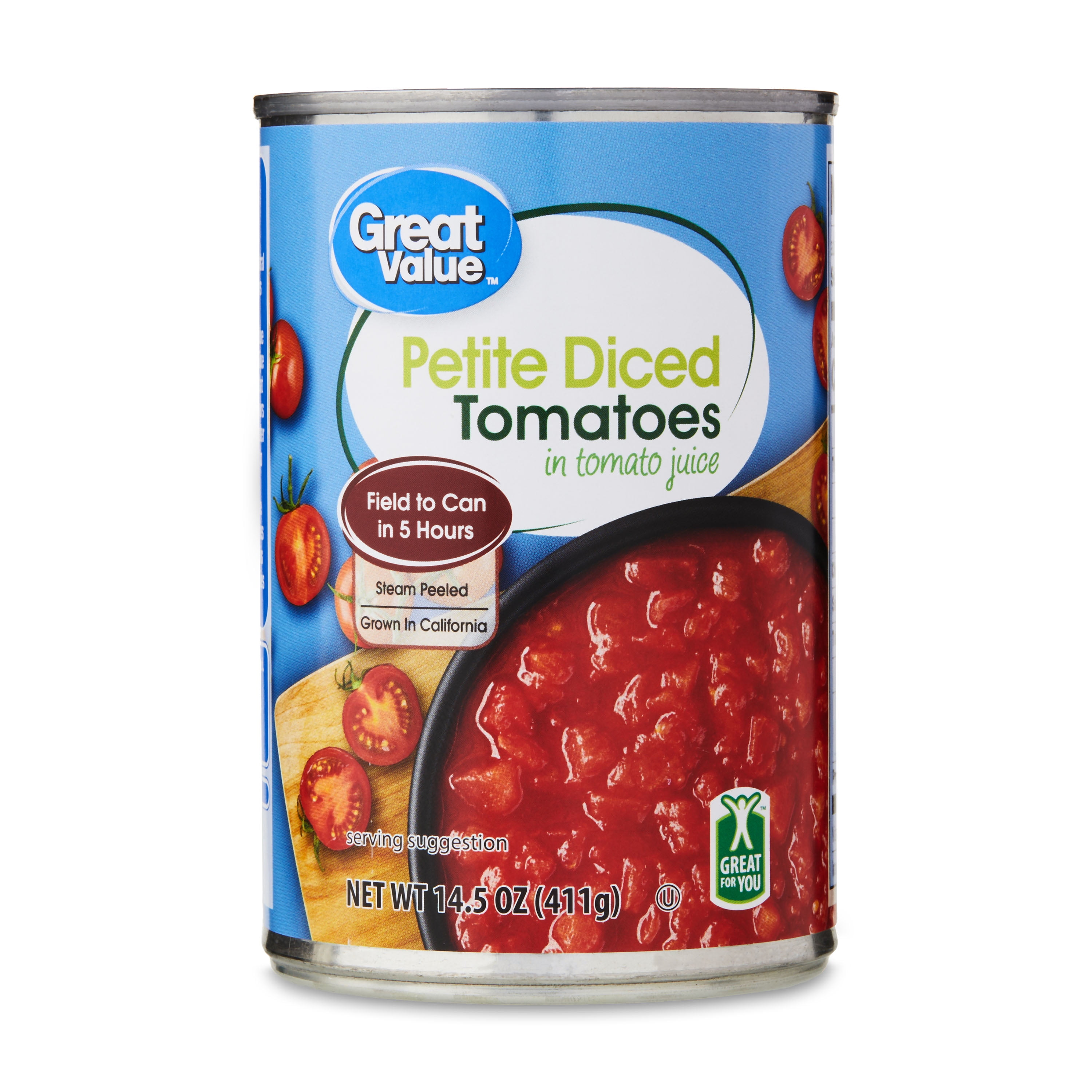 Great Value Petite Diced Tomatoes in Tomato Juice, 14.5 oz Can, 4 Count