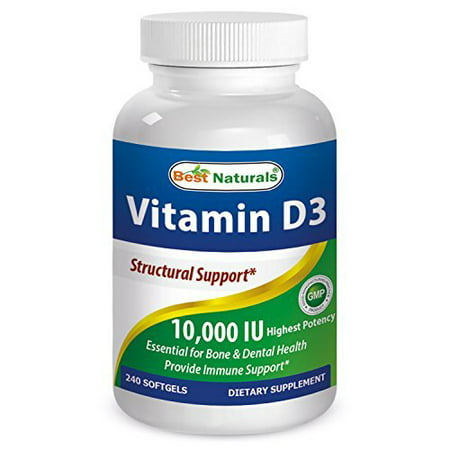 La vitamine D3 10000 UI 240 gélules par Best Naturals - sans OGM, sans conservateur, USP GRADE naturel vitamine D