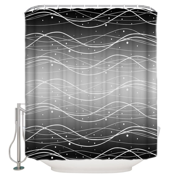 Black Gray Ombre Bathroom Shower Curtains with 12 Hooks Polyester Waterproof Shower Curtain for Stalls and Bathtubs Modern Abstract Striped Polka Dots Decorative Bathroom Privacy Curtain 66x72 Inches