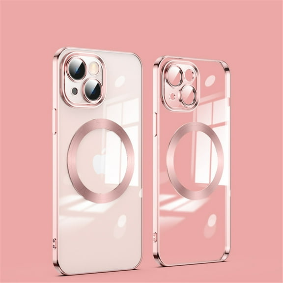 Tarise Magnetic Cover for Apple iPhone 14 6.1", iPhone 14 Clear Case with Magsafe, Shockproof Slim Non-Yellowing Clear Plating Phone Cover Case with Camera Lens Protector for iPhone 14 2022, Rosegold