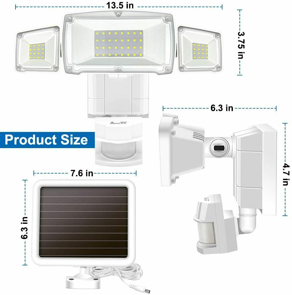 Solar Lights Outdoor, AmeriTop Super Bright LED Solar Motion Sensor Lights with Wide Angle Illumination; 1500LM 6000K, 3 Adjustable Heads, IP65 Waterproof Outdoor Security Lighting - image 5 of 8