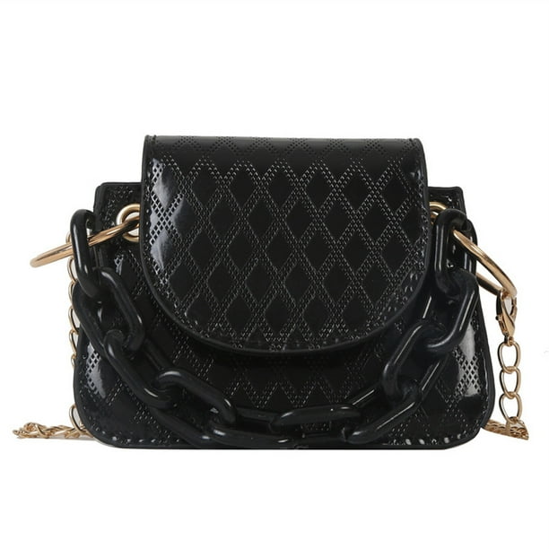 Bolso de mano de cuero PU con forma de mini piedra, pequeño, portátil, con cadena colgada en la boca, de color rojo, color negro