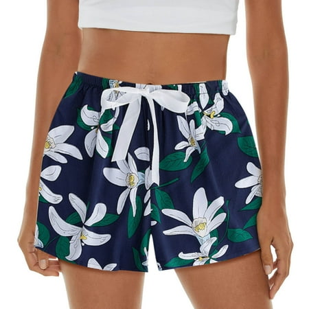 

Womens Casual Pants Pajama Shorts Soft Sleep Shorts Lightweight Printed Bow Elastic Waist Lounge Pj Bottoms