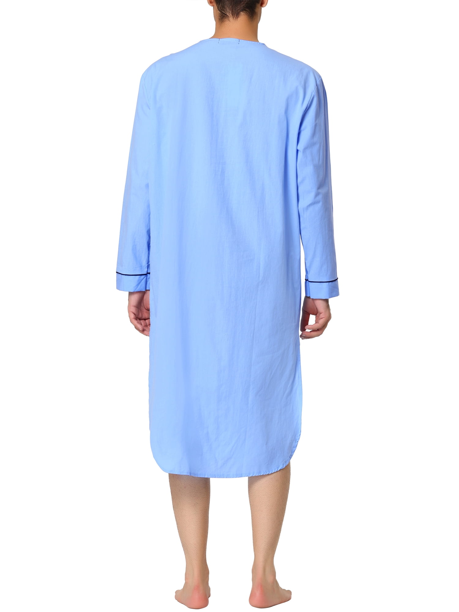 Unique Bargains Men's Nightshirt Cotton Sleep Shirt Long Sleeve Nightgown Sleepwear M Blue