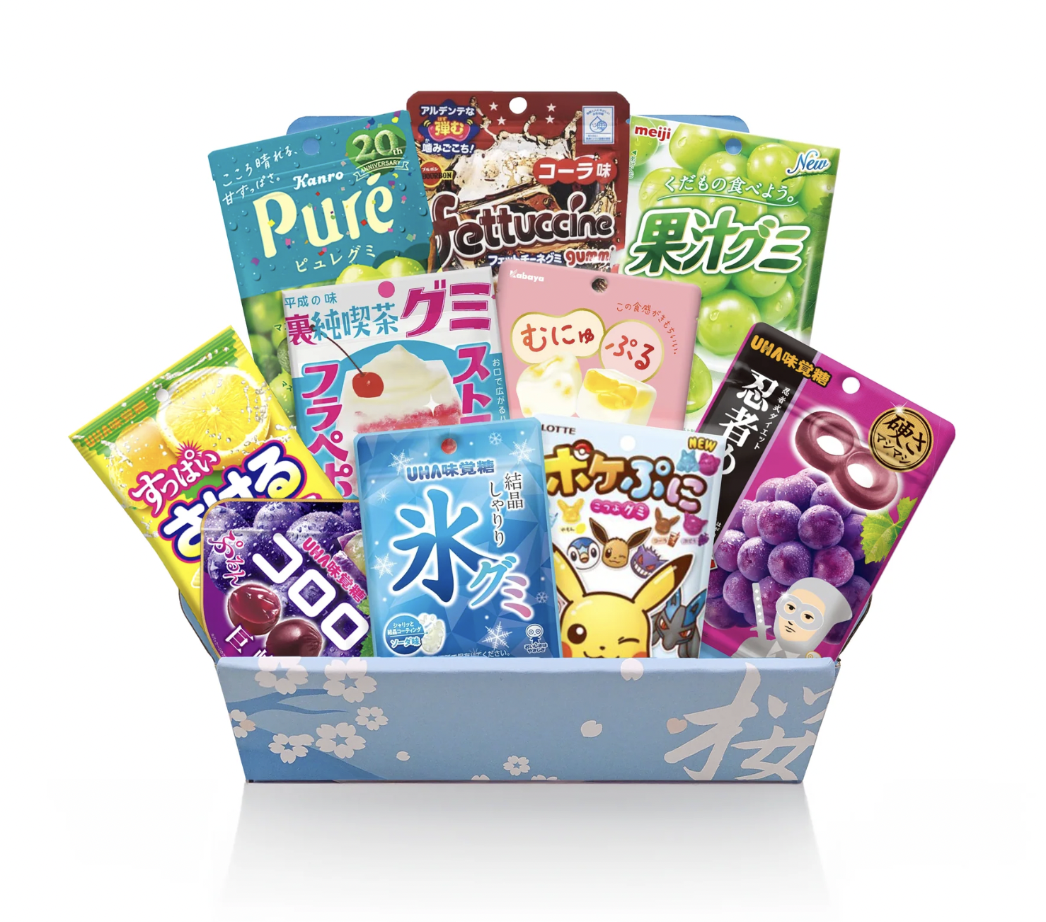 Japanese Gummy Candy Assortment Gift Box, 10 Pieces, Variety Pack with Fettuccine, Pure, Kororo, and Character Gummies