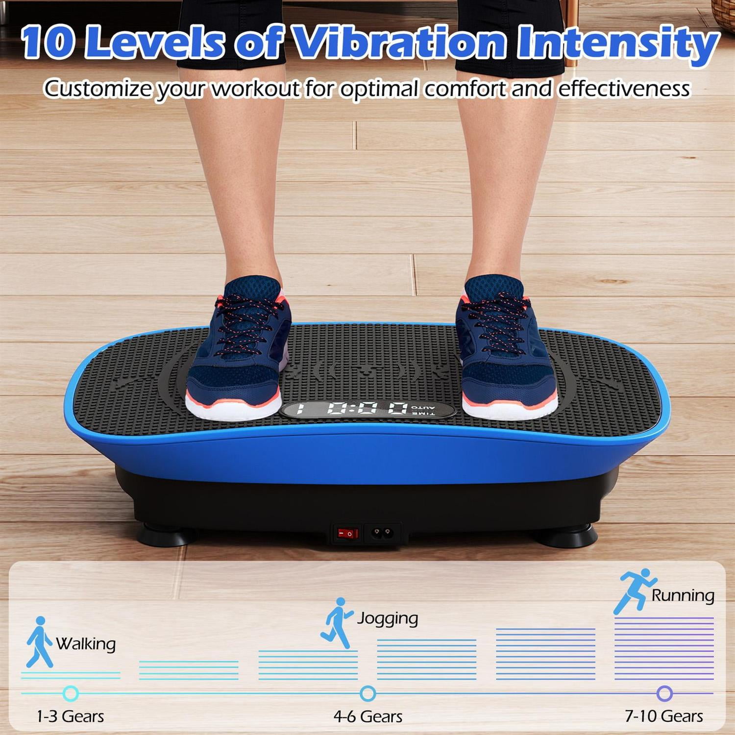 Spaco Home Workout Vibration Plate Exercise Machine, Remote Control, 10 Speed Intensities for Fitness, Blue